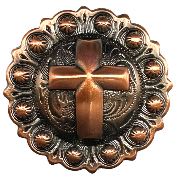 BS9279-2 COPPER 1-1/2" Copper Western Engraved Cross Berry Concho Screwback