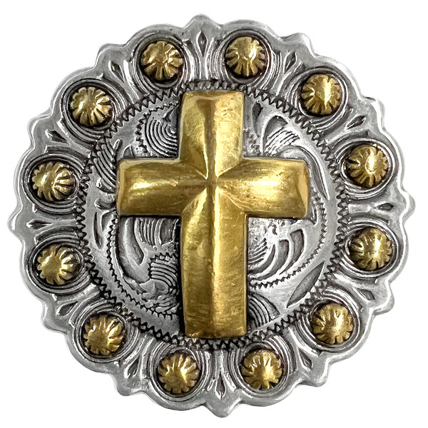 BS9279-2 SRTPGP 1-1/2" Antique Gold Western Engraved Cross Berry Concho Screwback