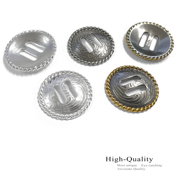 F9819-5P SP 1-1/2" Bright Silver Rope Edge Engraved Swirl Slotted Concho