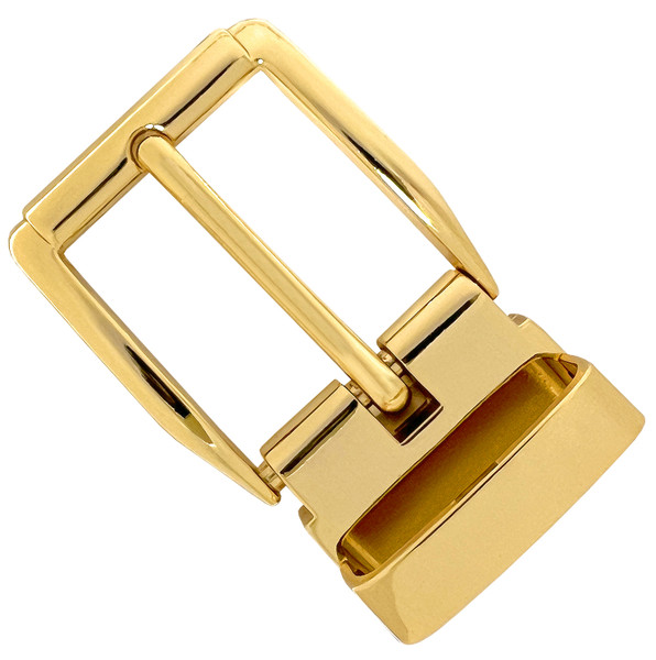 4010B GP Hand Polished Clamp Belt Buckle Fits 1-1/8"(30mm) Wide Belt Strap (Gold Plated)