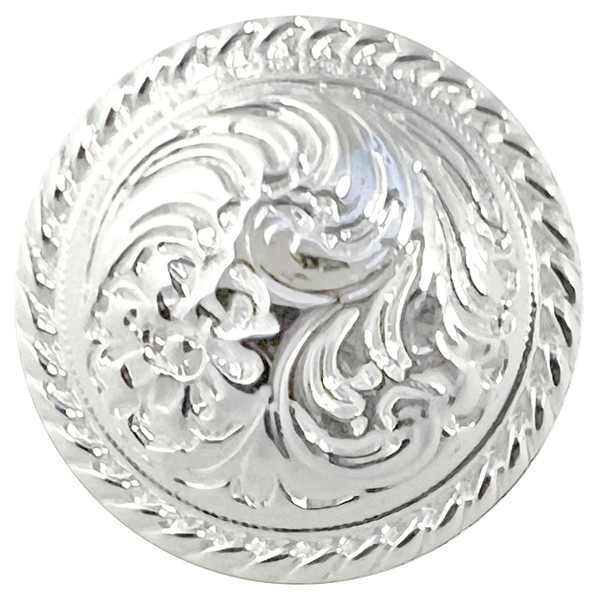 LL3305 SP 1/2" Bright Silver Western Floral Engraved Rope Edge Concho Screwback