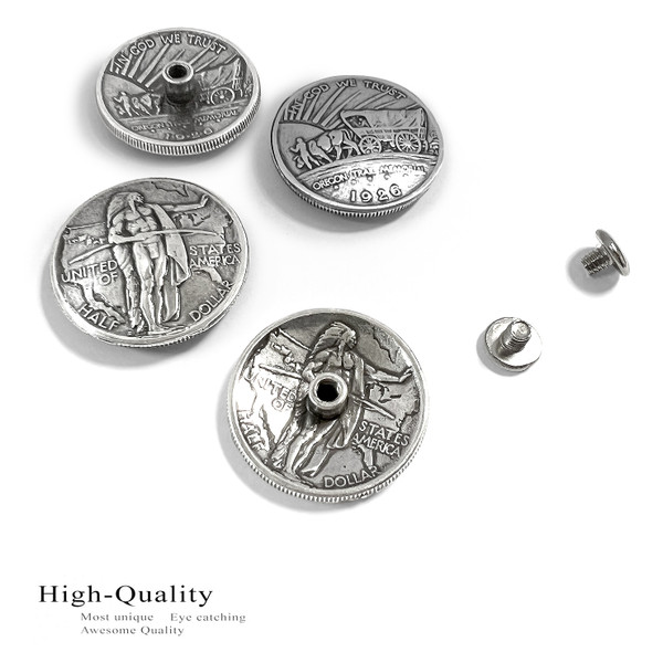 BS9183-B SRTP 1-1/4'' Antique Silver Oregon Trail Memorial Covered Wagon Reproduction Coin Concho