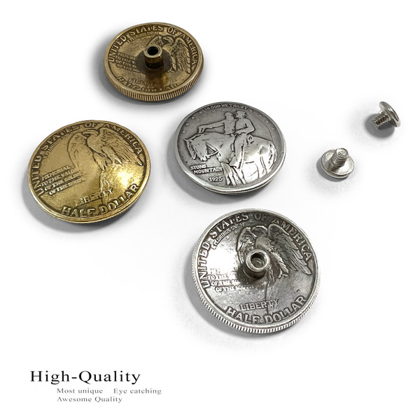 BS9237-A SRTP 1-1/4'' Antique Silver Stone Mountain Jackson Lee Reproduction Coin Concho