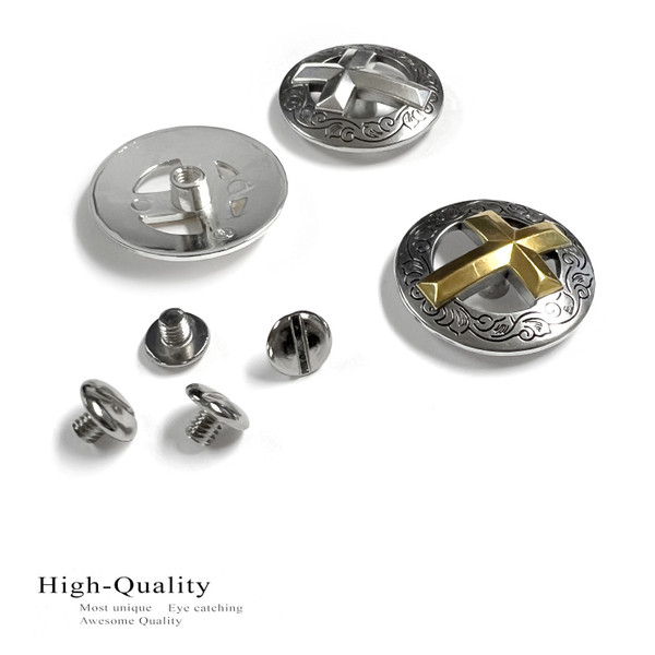 BS9270 SRTPGP 1-1/8" Antique Gold Western Engraved Cross Concho Screwback