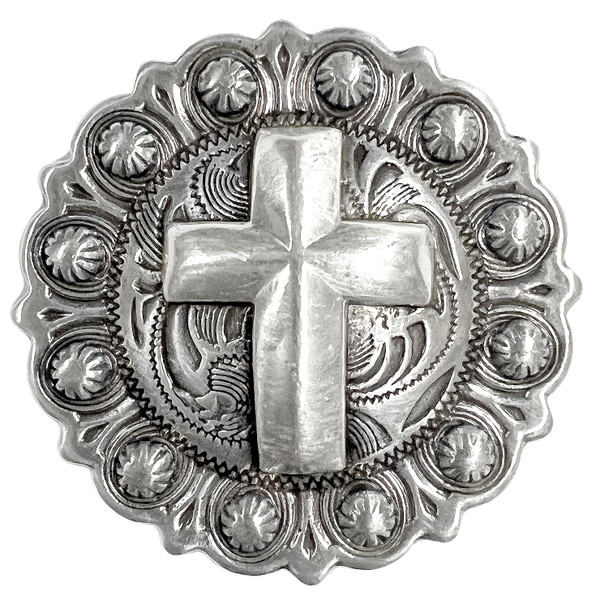 BS9279-1 SRTP 1-1/4" Antique Silver Western Engraved Cross Berry Concho Screwback