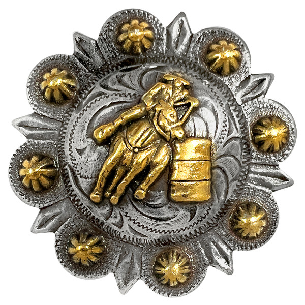 BS9297-1 SRTPGP 1-1/4" Antique Gold Western Floral Barrel Racer Engraved Concho Screwback