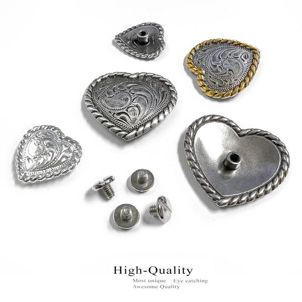 F9524A-7 LASRP 1-1/4" Antique Heart Rope Edge Concho Screwback