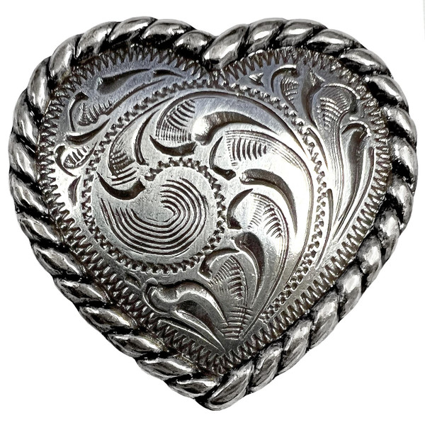 F9524A-7 LASRP 1-1/4" Antique Heart Rope Edge Concho Screwback