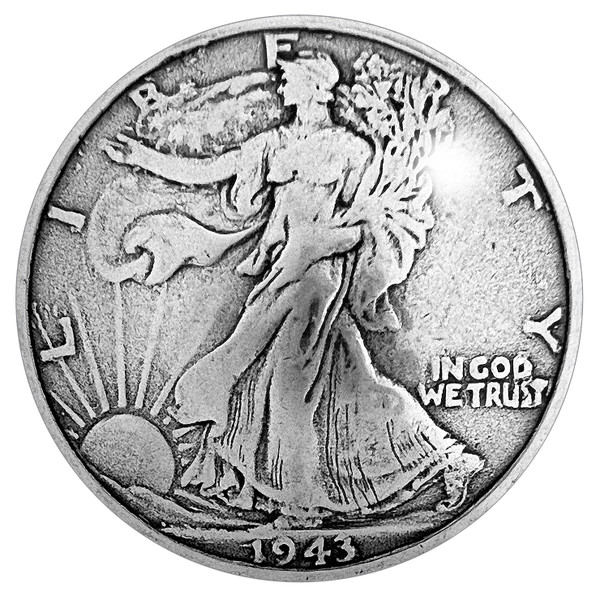 F9547-A SRTP 1-1/4'' Antique Silver Walking Liberty Half Dollar Reproduction Coin Concho
