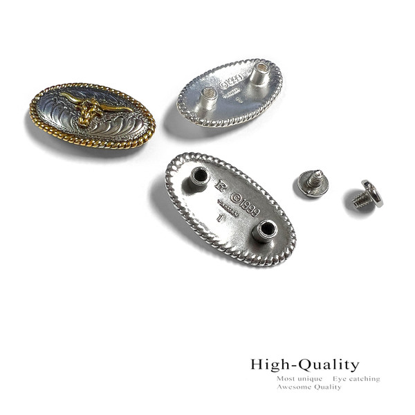 F9577 ASAG Antique Gold Longhorn Steer Rope Edge Engraved Concho Screw Back (DS)