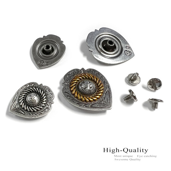 FA4833-1 LASRP 1-1/8"x7/8" Antique Silver Engraved Rope Edge Heart Concho Screwback