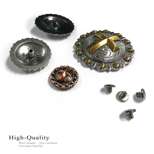 BS9279-4 COPPER 1" Copper Western Engraved Cross Berry Concho Screwback