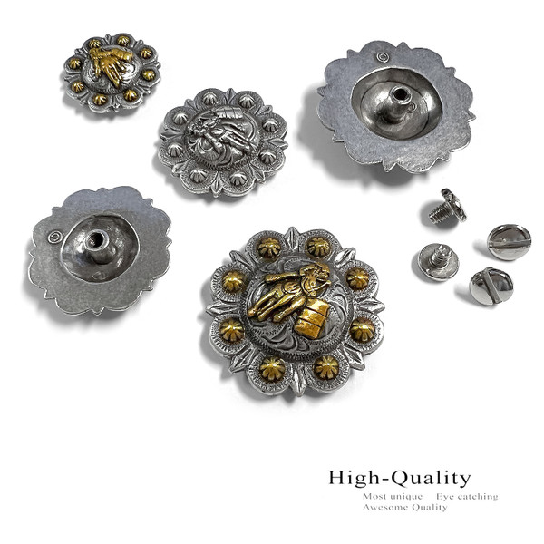 BS9297 SRTPGP 1" Antique Gold Western Floral Barrel Racer Engraved Concho Screwback