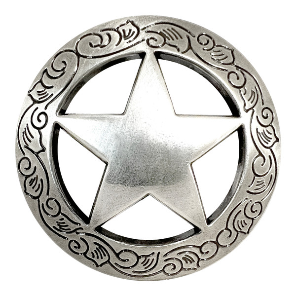 F9704 SRTP 1-1/8" Antique Silver Western Engraved Ranger Star Concho Screwback