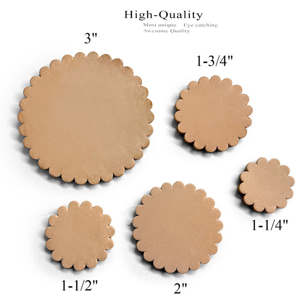 Saddle Leather Scalloped Concho Rosettes NO HOLE - TAN