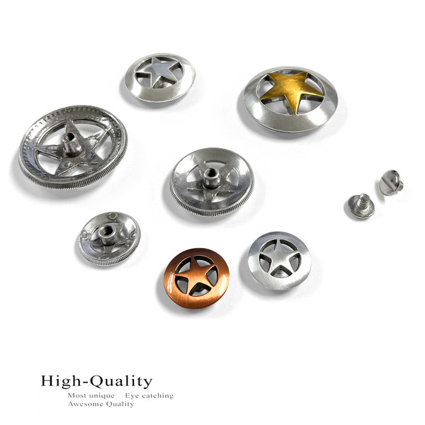 BS9124 SRTP 1-1/8" Antique Silver Western Ranger Star Concho Screwback