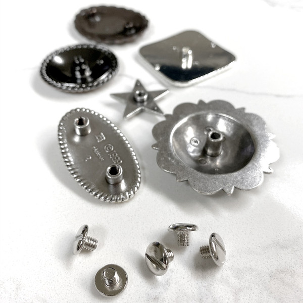 BS9163-1 SP 1-1/4" Bright Silver Western Floral Engraved Berry Concho Screwback