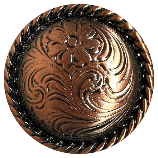 F9819-3 COPPER 1" Copper Western Floral Rope Edge Engraved Concho Screwback