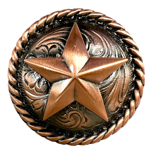 BS9156 COPPER 3/4" Copper Engraved Round Rope Edge Star Concho Screwback