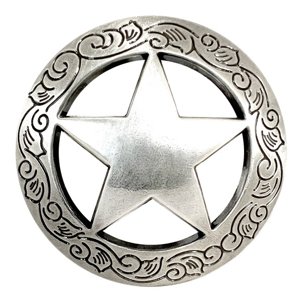 BS9240 SRTP 3/4" Antique Silver Western Engraved Ranger Star Concho Screwback