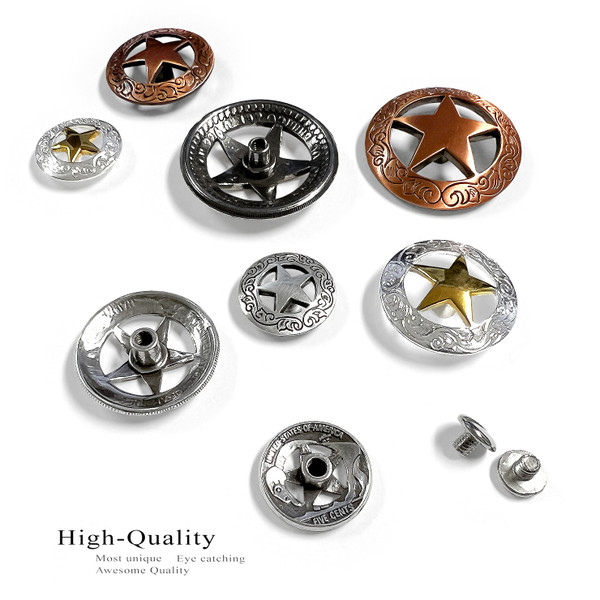 BS9240 SRTP 3/4" Antique Silver Western Engraved Ranger Star Concho Screwback