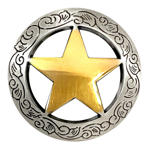 BS9240 SRTPGP 3/4" Antique Gold Western Engraved Ranger Star Concho Screwback