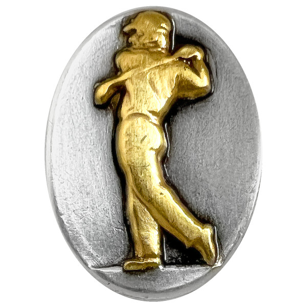 FA0053 ASAG Antique Gold Engraved Golfer Oval Concho Rivet Back (DR)