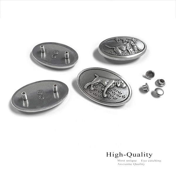 FA5550 LASRP Antique Engraved Pointing Hunting Dog Oval Concho Rivet Back (DR)