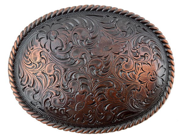 Western Copper Floral Engraved Pattern Rope Edged Belt Buckle