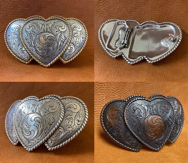 Western Silver Triple Hearts Ladies Cowgirl Belt Buckle