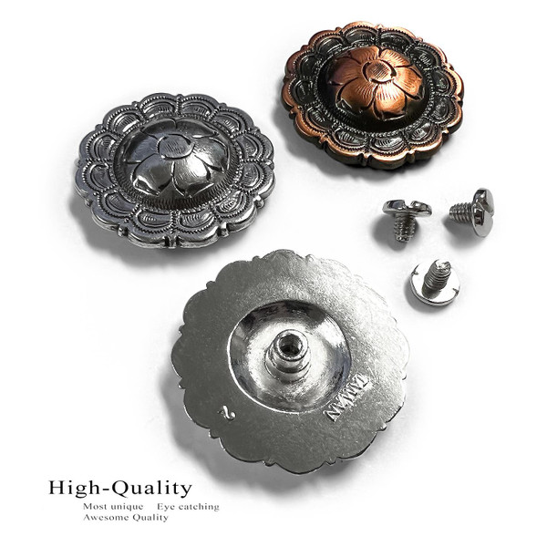 BS9305-3 SP 1-1/2" Bright Silver Flower Scalloped Edge Engraved Concho Screw back