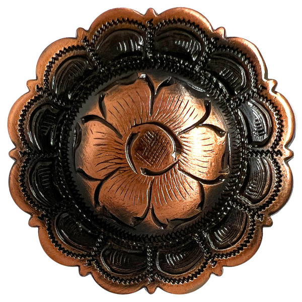 BS9305 SVCRB 3/4" Copper Flower Scalloped Edge Engraved Concho Screw back