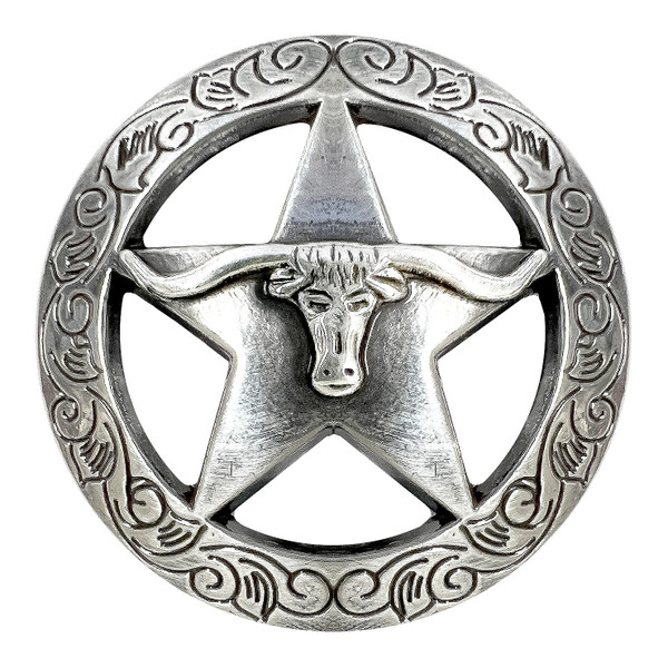 BS9247-B SRTP 1-1/8" Antique Silver Engraved Longhorn Steer Star Concho Screwback