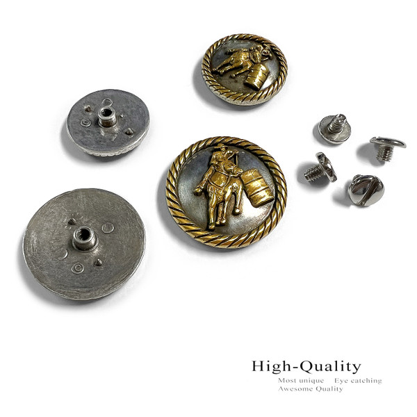 BS9298-1-SRTPGP 1" Antique Gold Barrel Racer Rope Edge Conchos Screwback