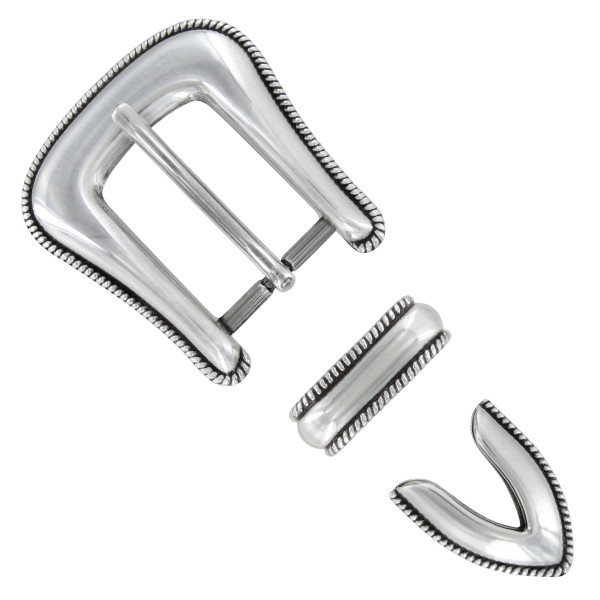 S5515 LASRP Hand Polished Rope Edge Engraved Belt Buckle Set Fits 1"(25mm) Belt (Antique Silver)