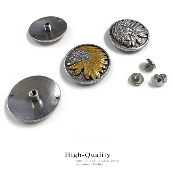 FA6022 ASAG 1-1/4" Antique Gold Engraved Indian Head Conchos Screwback