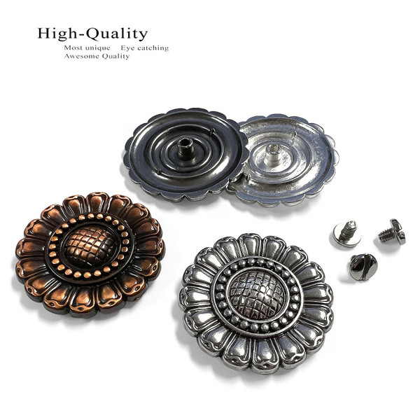 FA5986 SP 3/4" Bright Silver Sun Flower Engraved Concho Screwback