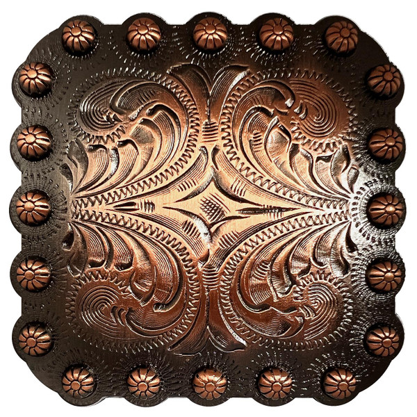 BS9291-2 COPPER 1-3/8" Copper Western Floral Engraved Berry Square Concho Screwback