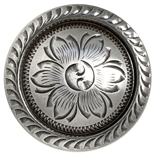 FA5984 LASRP 3/4" Antique Western Floral Rope Edge Engraved Concho Screwback