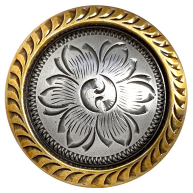 FA5984-2 ASAG 1-1/4" Antique Gold Western Floral Rope Edge Engraved Concho Screwback