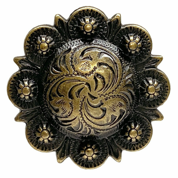 BS9163 OEB 1" Antique Brass Western Floral Engraved Berry Concho Screwback