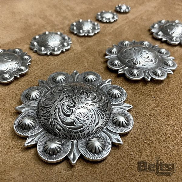 BS9163 OEB 1" Antique Brass Western Floral Engraved Berry Concho Screwback