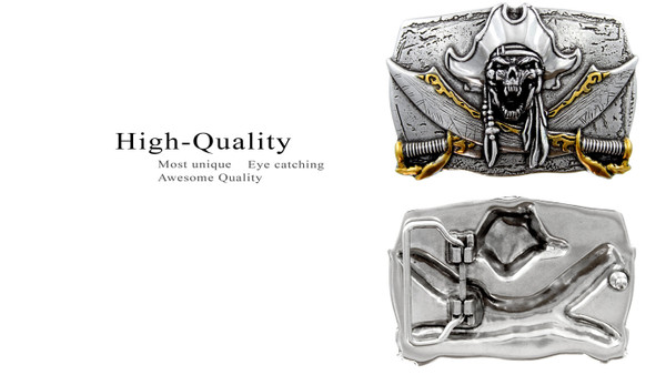 HA2334 ASAG Unique Buckle Antique Pirate Skull Engraved Punk Belt Buckle