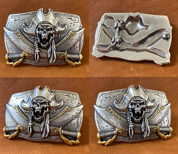 HA2334 ASAG Unique Buckle Antique Pirate Skull Engraved Punk Belt Buckle