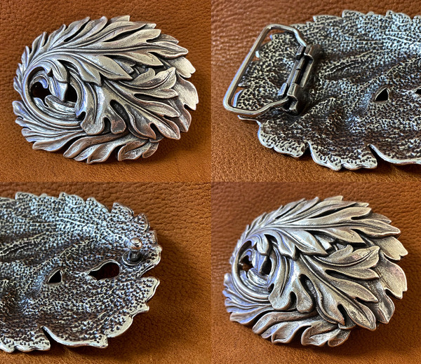 HA1750 Unique Buckle Antique Silver Engraved Leaf Belt Buckle