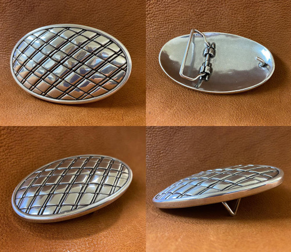 100206 Unique Oval Buckle Antique Silver Engraved Basket Weave Belt Buckle