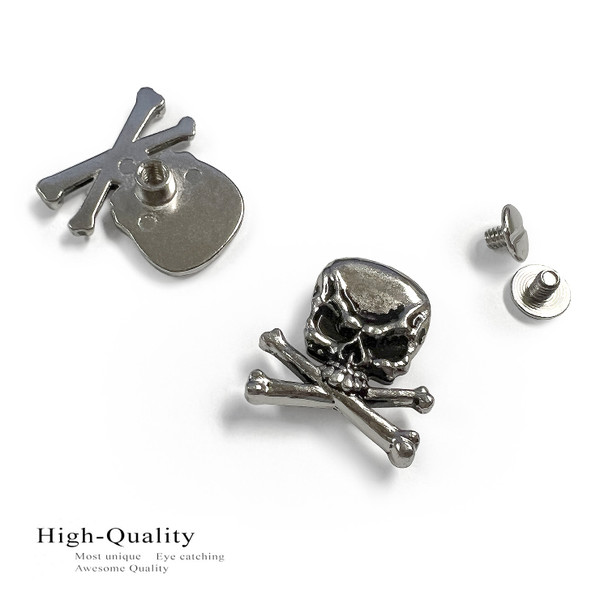 LL-0398 Antique Black Engraved Skull Crossbones Concho Screw-back