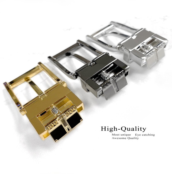 Z32278R-Clamp-GP Simple Classic Polished Reversible Belt Buckle Fits 1-1/4"(32mm) Wide Belt Strap (Gold Plated)