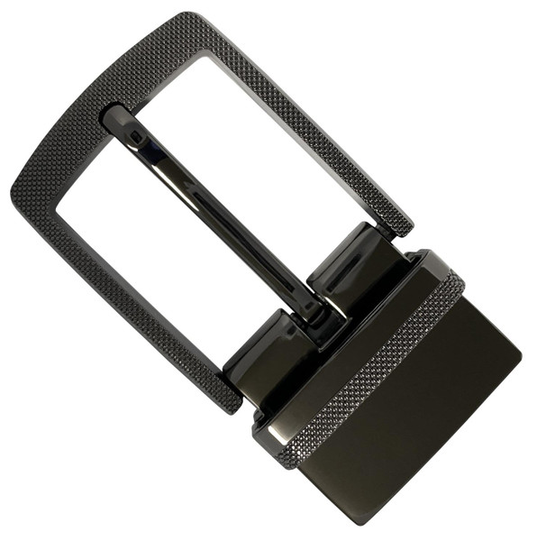 Z35274R-Clamp-GUN Round Edge Checkered Engraved Polished Reversible Belt Buckle Fits 1-3/8" wide belt strap (Gun)