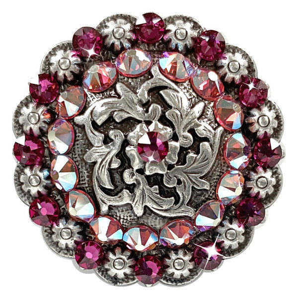 Fuchsia-Rose AB Coloma Antique Silver Rhinestone Crystal Concho